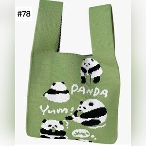 New! Panda tote purse handbag crocheted knitted green super cute and fun!